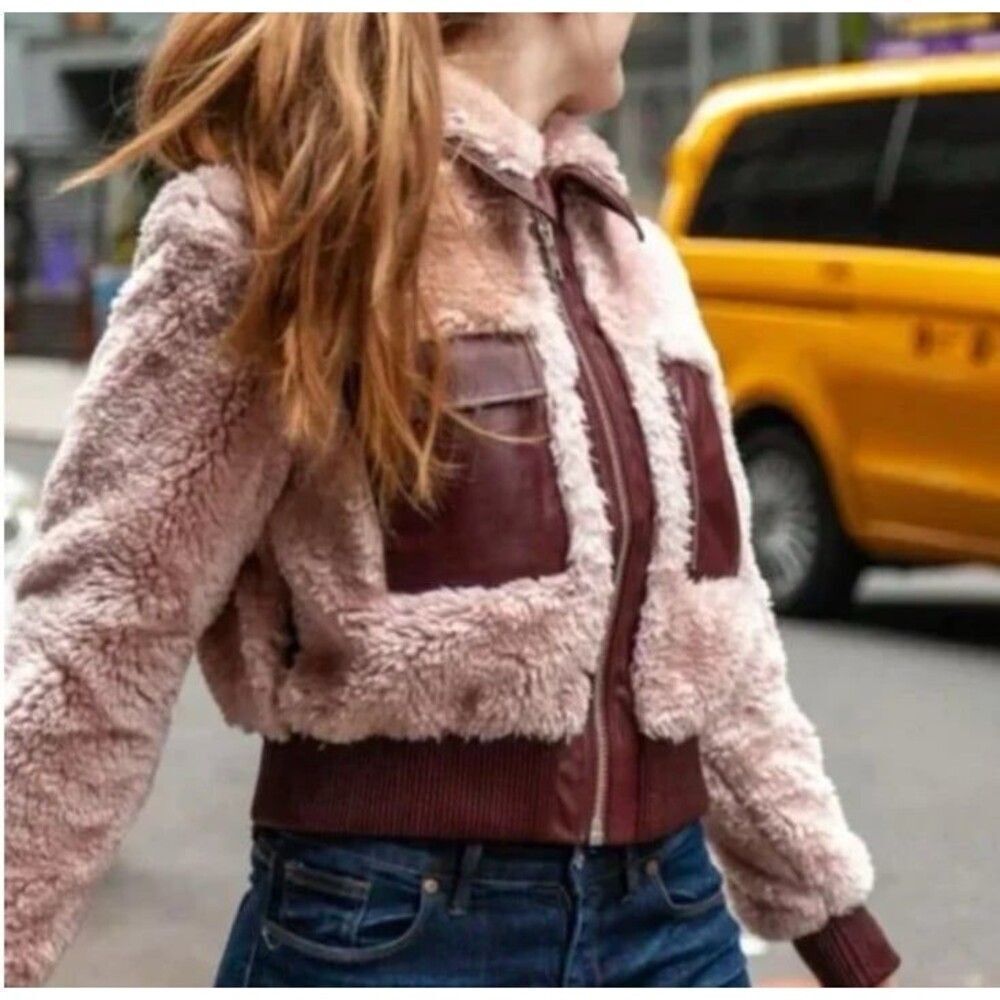 Choosy NWT Women XS Pink Plush Chic Vintage 90s Streetwear Teddy Bomber Jacket